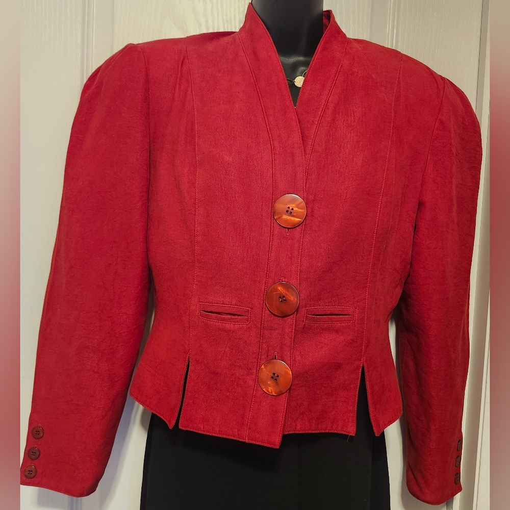 Platinum By Dorothy SCHOELEN Red Fitted Blazer with Stand-Up Collar Size M EUC